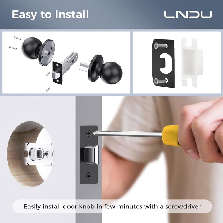 LNDU Door Knob – Interior Door Handle, Standard Installation, Durable Finish
