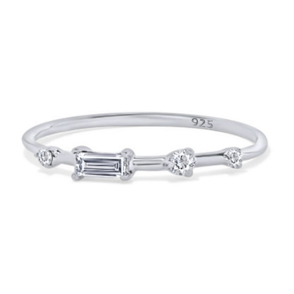 1/20 Carat CT Baguette & Round Cut White Natural Diamond Engagement Ring In 14k White Gold Over Sterling Silver For Womens Ring Size-9.5