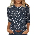 thumbnail image 3 of Craaazy Hauts Tendance pour Femmes Grande Taille Coupe Ample Imprimé Floral Col Rond Style Décontracté Blouse Manches 3/4 pour Printemps, Été, Sorties Quotidiennes, 3 of 5
