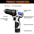 thumbnail image 3 of Cordless Power Drill Set, Cordless Drill, Electric Drill for Tighten Loosen Screws and Nuts, 2 Variable Speed 18+1 Torque Setting, 45Nm Max Torque, Impact Drill Set with 1.3Ah Li-Ion Battery, 3 of 7