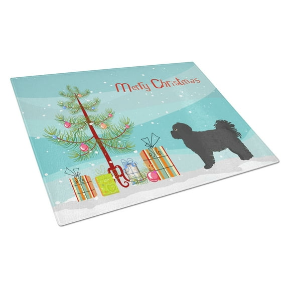 Caroline's Treasures CK3858LCB Black Pekeapoo Christmas Tree Glass Cutting Board Large, 12H x 16W, multicolor