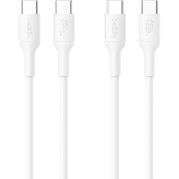 Belkin BoostCharge USB-C to USB-C Cable 60W (2 PACK - 1M/3.3ft. 60W) - Soft, Flexible Fast-Charging Cable, Type C Charger Cord for iPhone 16 & 15 Series, Galaxy S25, MacBook, iPad Pro, & More