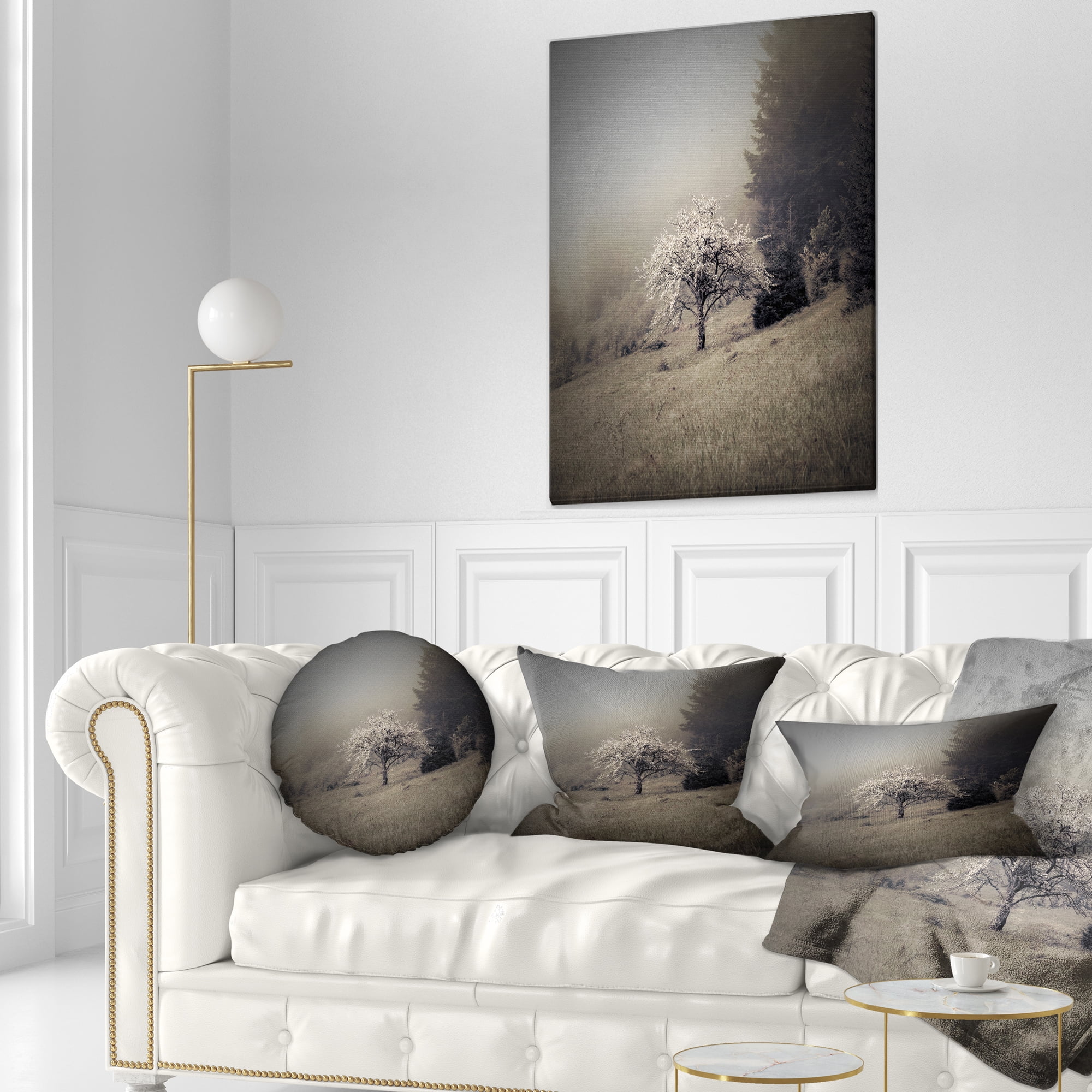 Designart Apple Tree Vintage Style - Landscape Photo Throw Pillow - 12x20