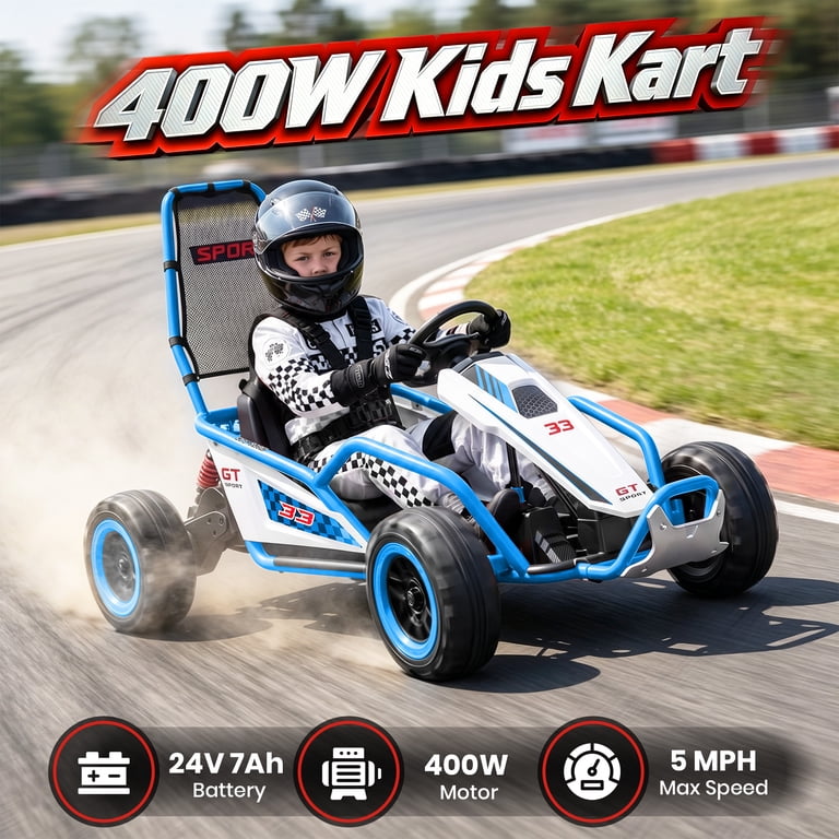 Joyracer 24V Electric Go Kart for Kids Ages 6+, 400W Motors Ride