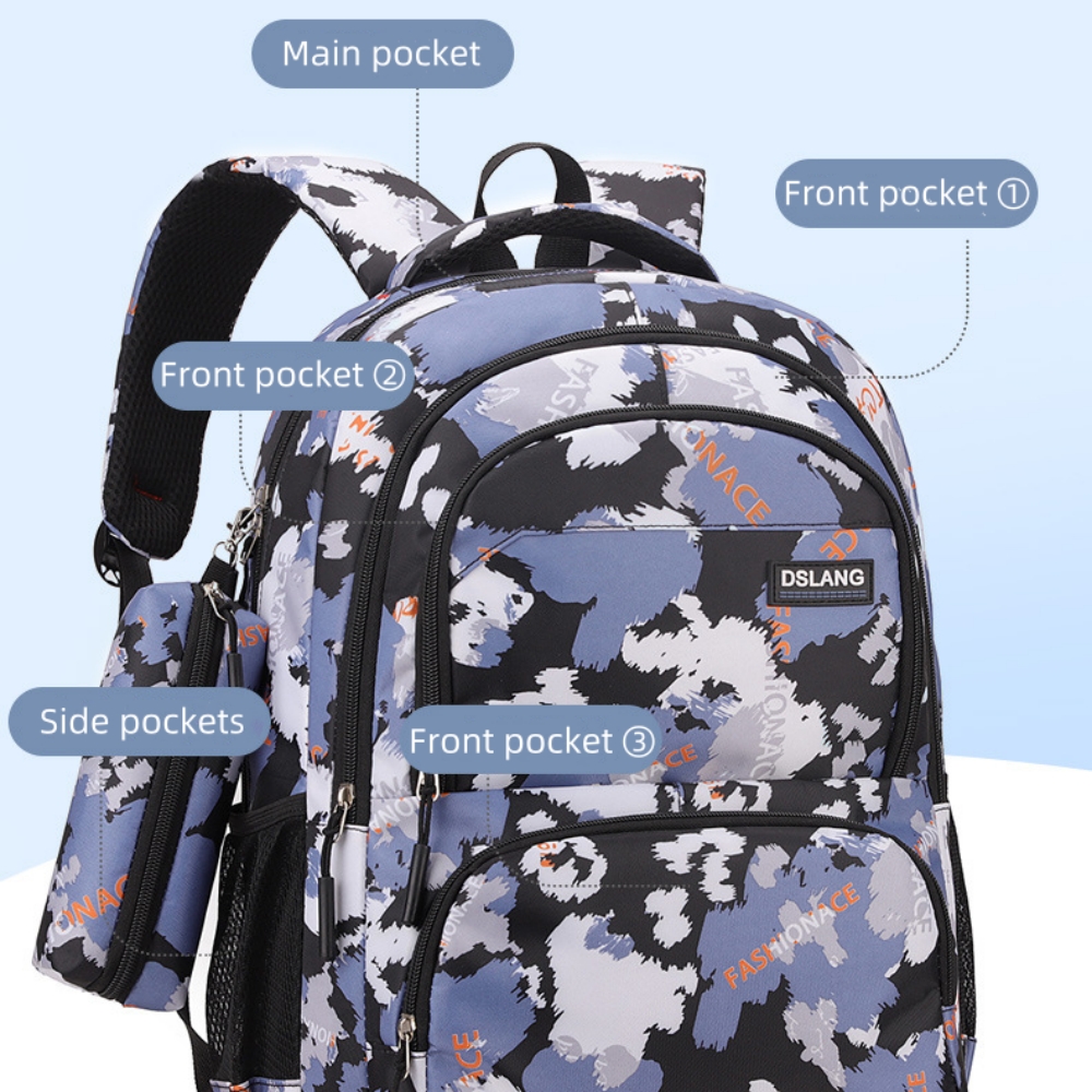 Juuar Girls Backpack with Crossbody Bag & Pencil Case, Printed School Bag Trendy Kids Bookbag School Backpack for Boys, Blue