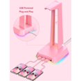 thumbnail image 5 of RGB Gaming Headset Stand with 3.5mm AUX, 3 USB Ports, Non-Slip Base - Pink, 5 of 5