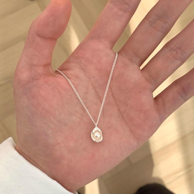 S925 Pure Silver Pearl Bow Necklace That Does not Fade, Women's Summer Collarbone Chain Accessory