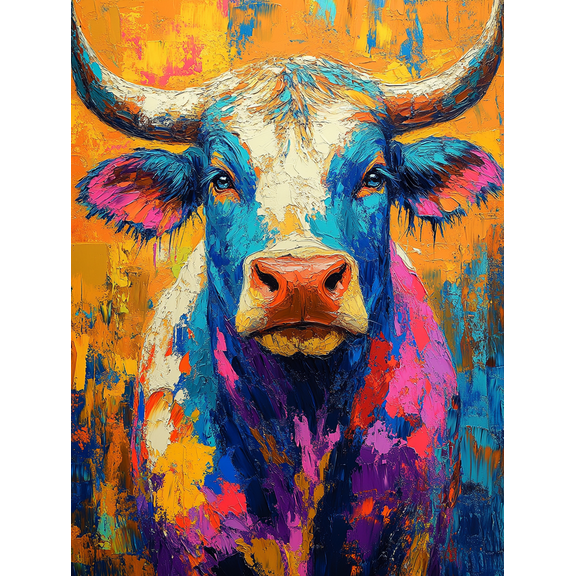 Colorful Bull Canvas Painting Wall Art，Suitable for Living Room，Bedroom，Office，Dining Room，and Farmhouse Decoration.