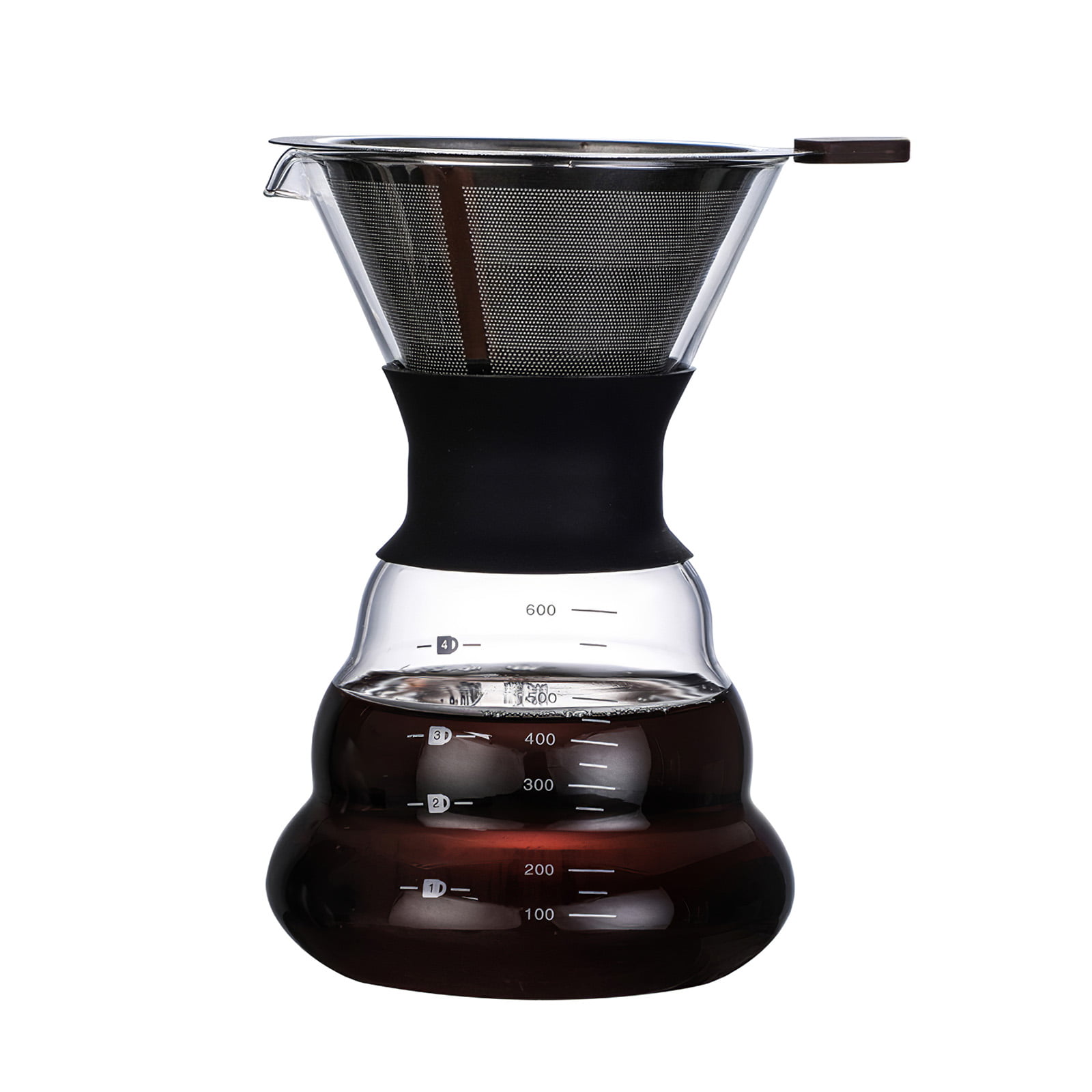 Pour Over Coffee Maker with Filte Borosilicate Glass Carafe Espresso Coffee Hand-Drip Coffee Maker Manual Coffee Dripper Brewer with Paperless Stainless Steel Filter Coffee Pot 400ml/13.6oz 