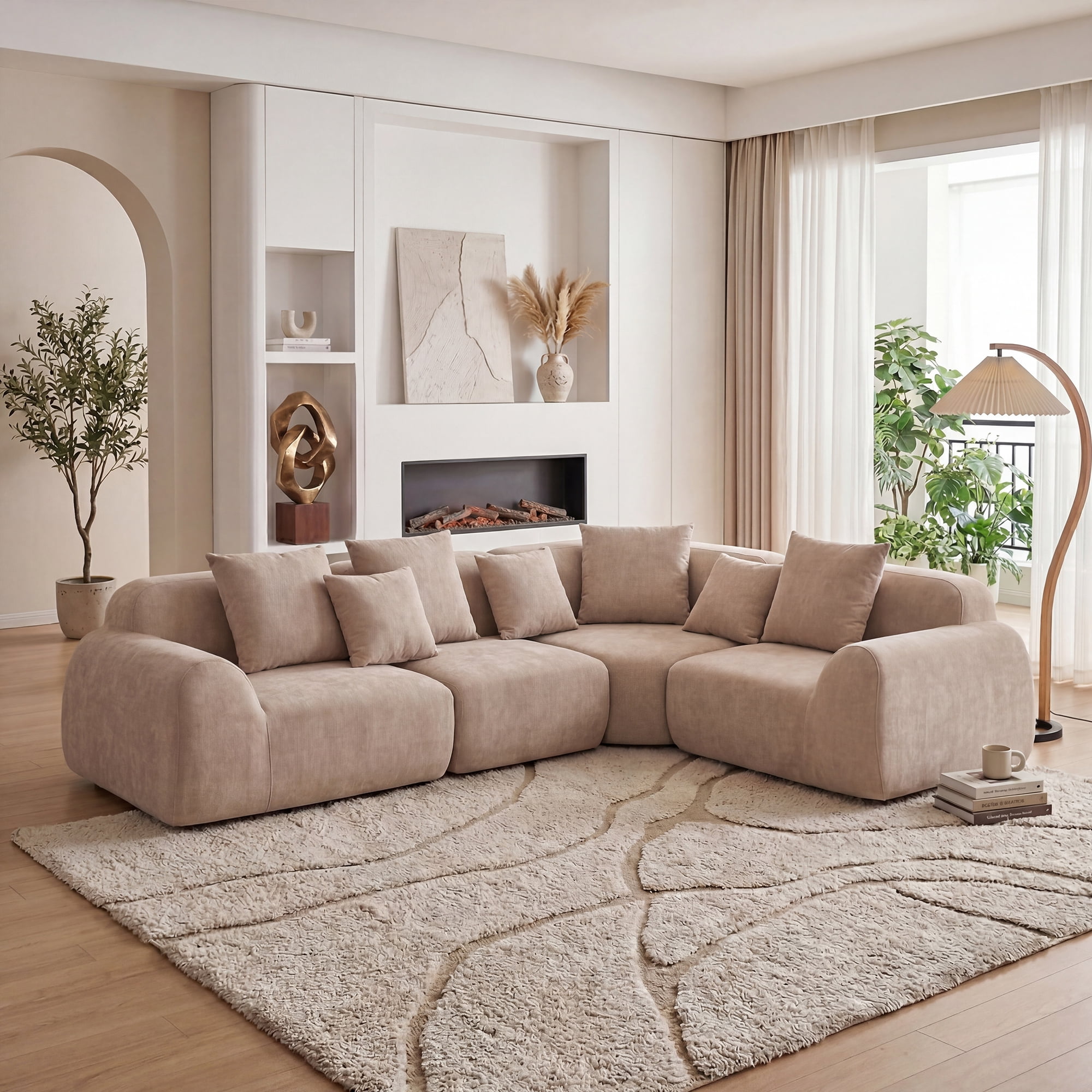 Leumius 116'' Cloud Modular Sectional Sofa,Upholstered Boneless Couch with Memory Foam for Living Room,No Assembly Required,Beige