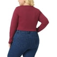 thumbnail image 4 of Unique Bargains Women Plus?Size Long Sleeve Round Neck Cut Out Front Fitted T-Shirts 1X Burgundy, 4 of 6