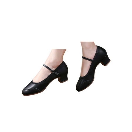 

SIMANLAN Lady Antiskid Latin Soft Closed Toe Sandals Dancing Chunky Heels Black 4.5