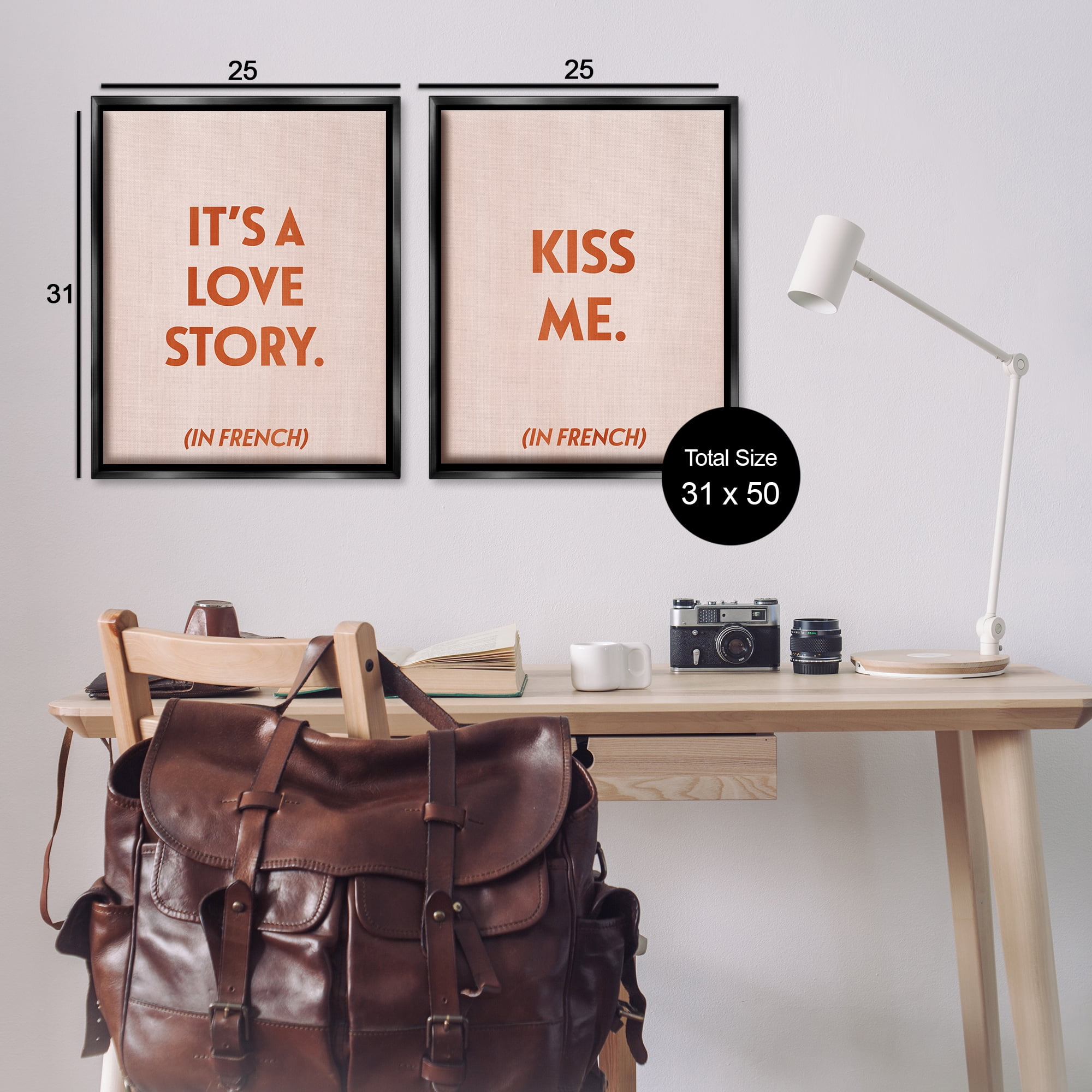 Stupell Industries Modern Love Story Kiss Text & Numbers Painting Black Floater Framed Canvas Art Print Wall Art, 31 x 25, Set of 2