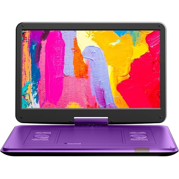 CocoBear 17.5" Portable DVD Player with 15.6" Large HD Swivel Screen, 6 Hours Working Time with Built-in Battery, Dual Stereo Speakers, Support USB/SD Card/Sync TV and Multiple Disc Formats-Purple
