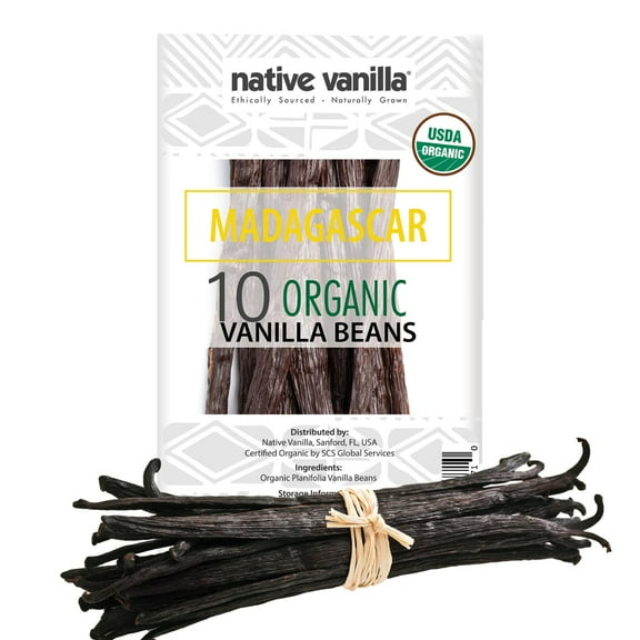 10 Organic Madagascar Vanilla ESF27 Beans - Gourmet Grade Vanilla Pods - For Vanilla Extract & Baking - For Cooking, Desserts & More - 100% Vegan & Kosher - Non-GMO & Gluten-Free - Native Vanilla