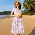 thumbnail image 4 of Goofa Cute Rabbit Flower Pattern Women Summer Short Sleeve Midi Dress with Pockets Casual Aline Flowy Tshirt Dress Vocation Beach Sundress, 4 of 6
