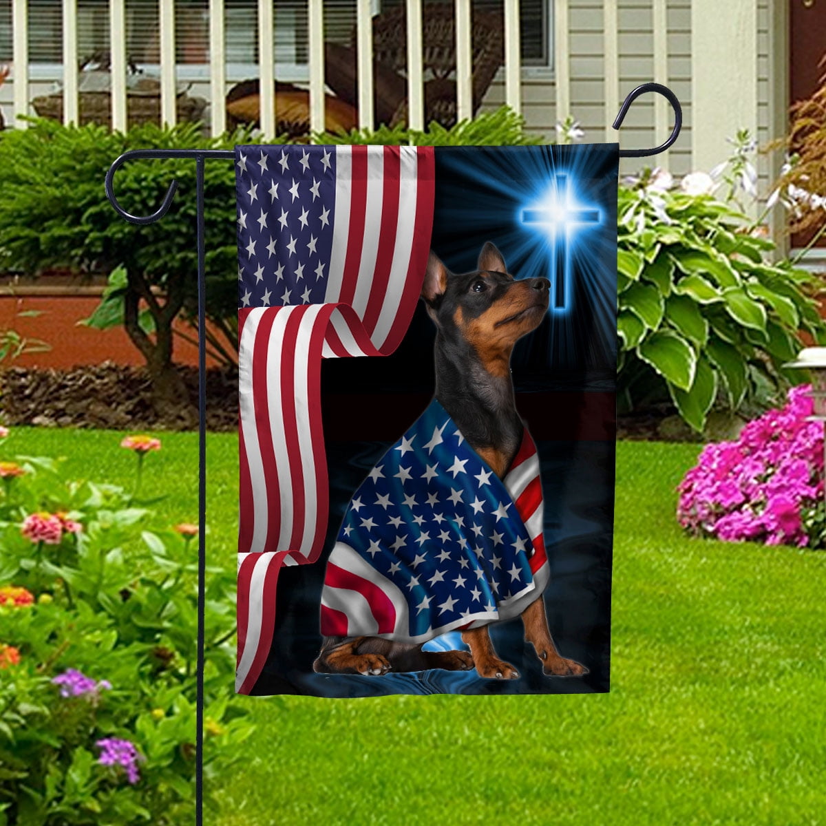 American Flag Doberman Pinscher Dog Wearing Flag American Patriot Patriotic 4th of july House Flag, Double-Sided Decorative Outdoor Flag, Patriotic Polyester Yard Flag 29.5 x 39.5 in