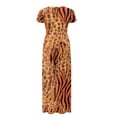 thumbnail image 6 of Psesaysky Sweat Wicking Short Sleeve Maxi Dress, Zebra Stripe Pattern Wrinkle Resistant Round Neck Women Short Sleeve Maxi Dress for Banquet Shopping Daily, 6 of 8