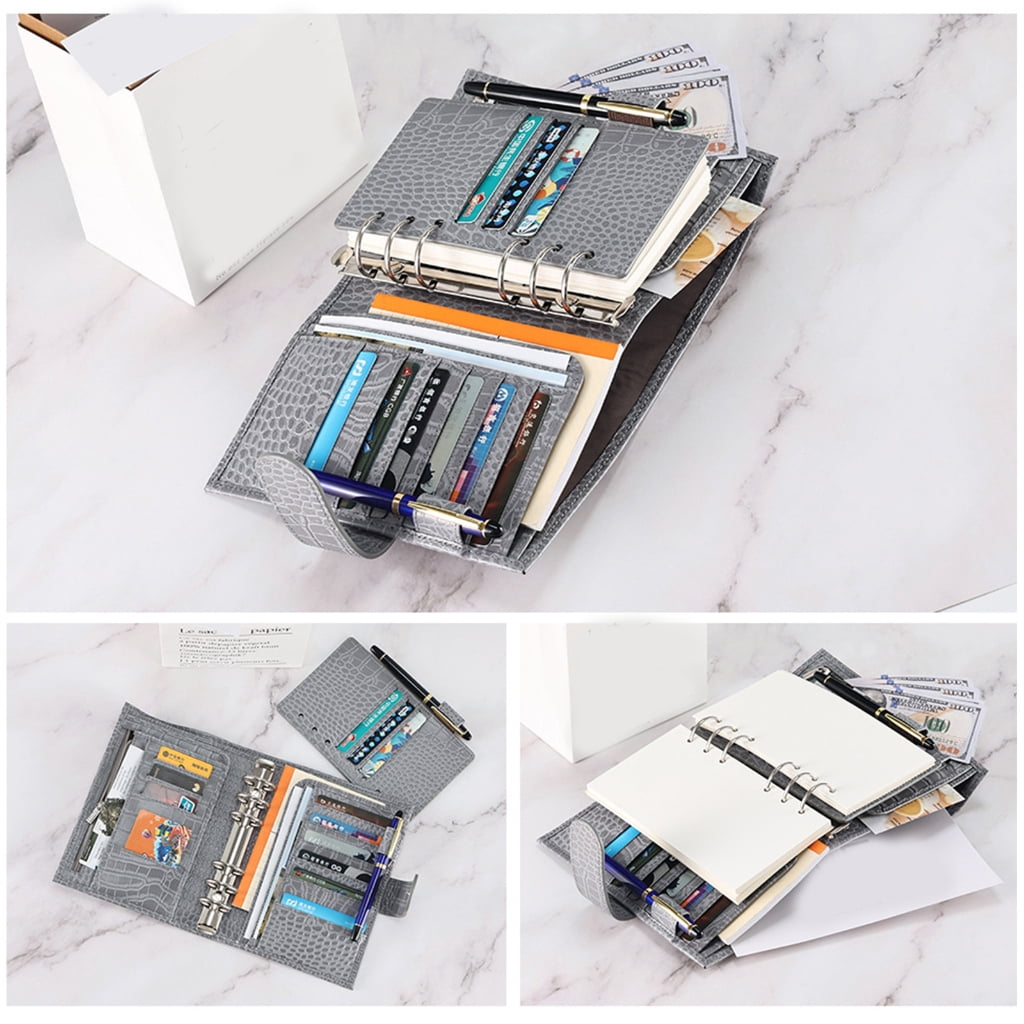 Jesscasday PU Leather Binder Journal Refillable Notebook with Pen Slot Card Holder Receipt Pocket Zippered Cash Bag for Women Men