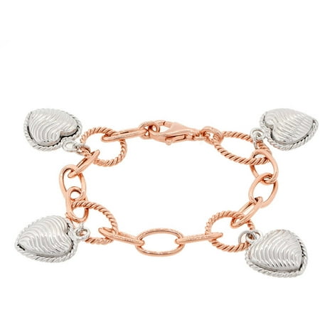 Pori Jewelers Sterling Silver Rose Gold-Plated Big Heart Bracelet