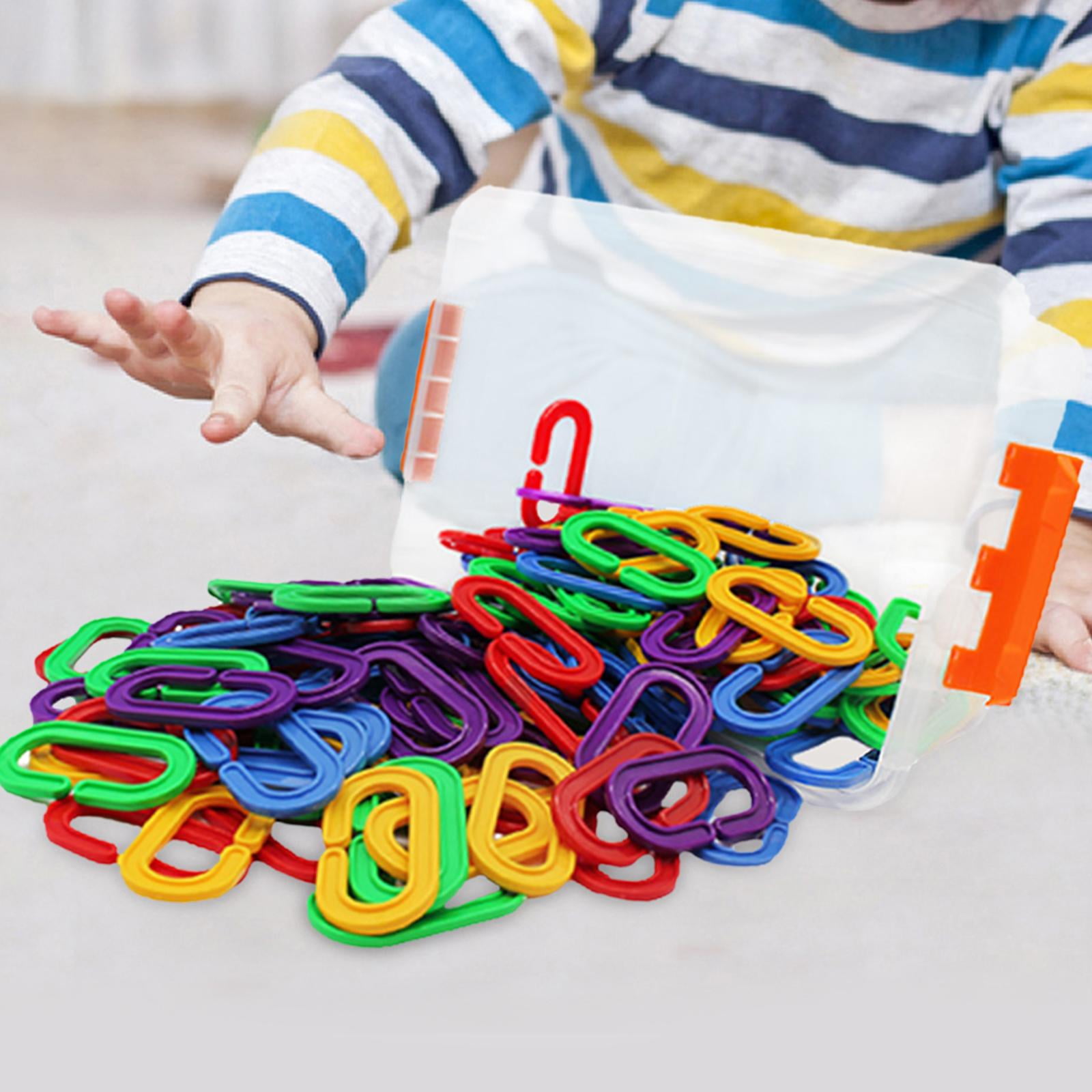 150Pcs Hooks Chain Links Parrot Bird Toy Cage Interchangeable Sensory Toys Colorful Links Rainbow C Links for Preschool Kids Children