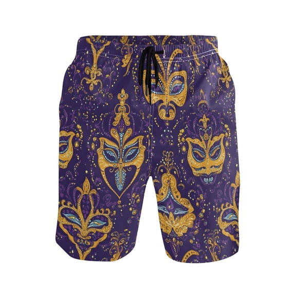 joogoo Men's Swim Trunks Mardi Gras Beach Shorts with Pockets M