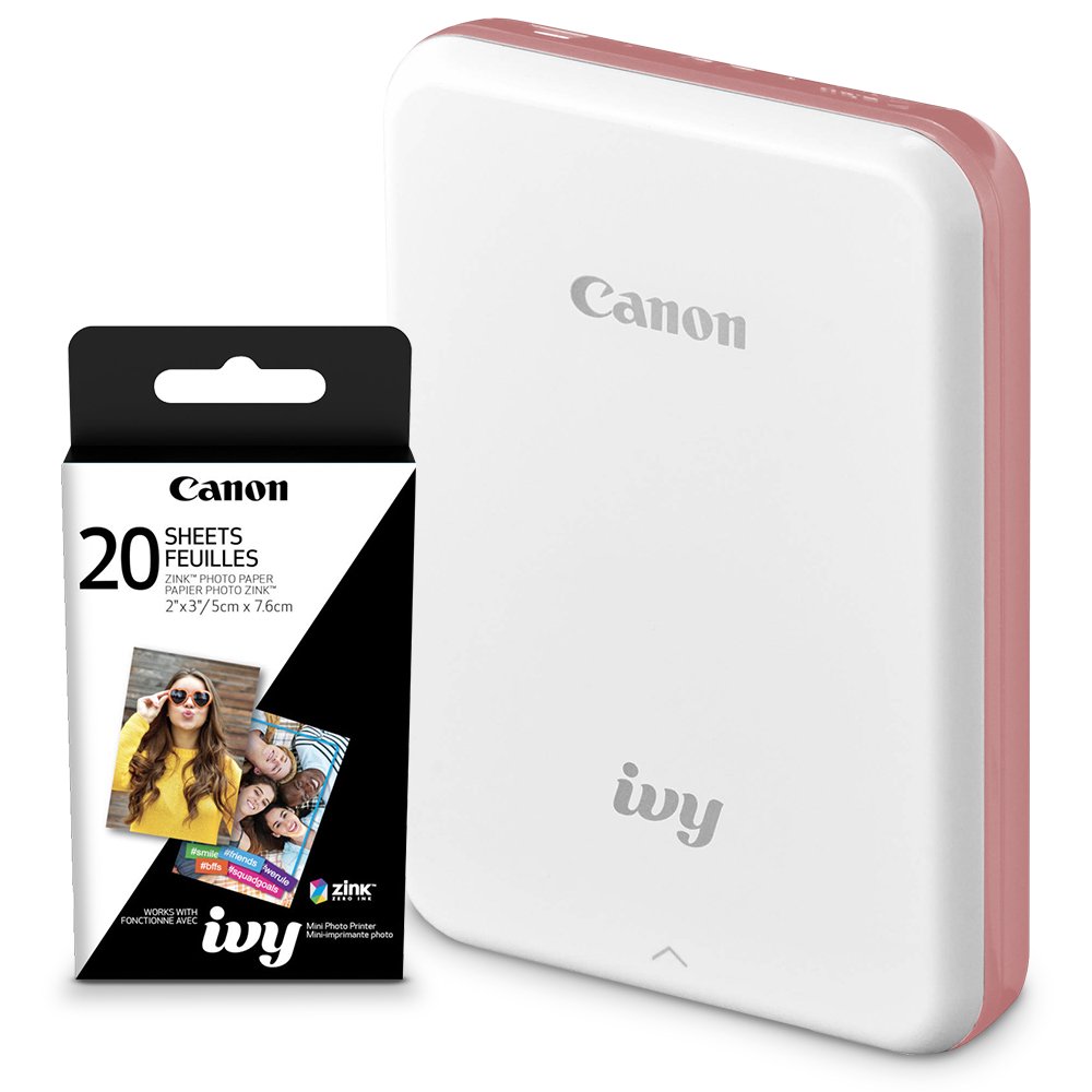 Canon Ivy Mini Mobile Photo Printer (Rose Gold) with Canon 2 x 3 Zink