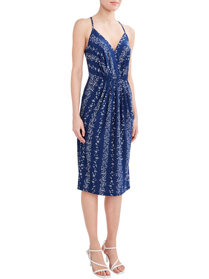 BCBG women's Navy Floral Stripe Draped Dress - XS - V-Neck Midi Dress -  Walmart.com