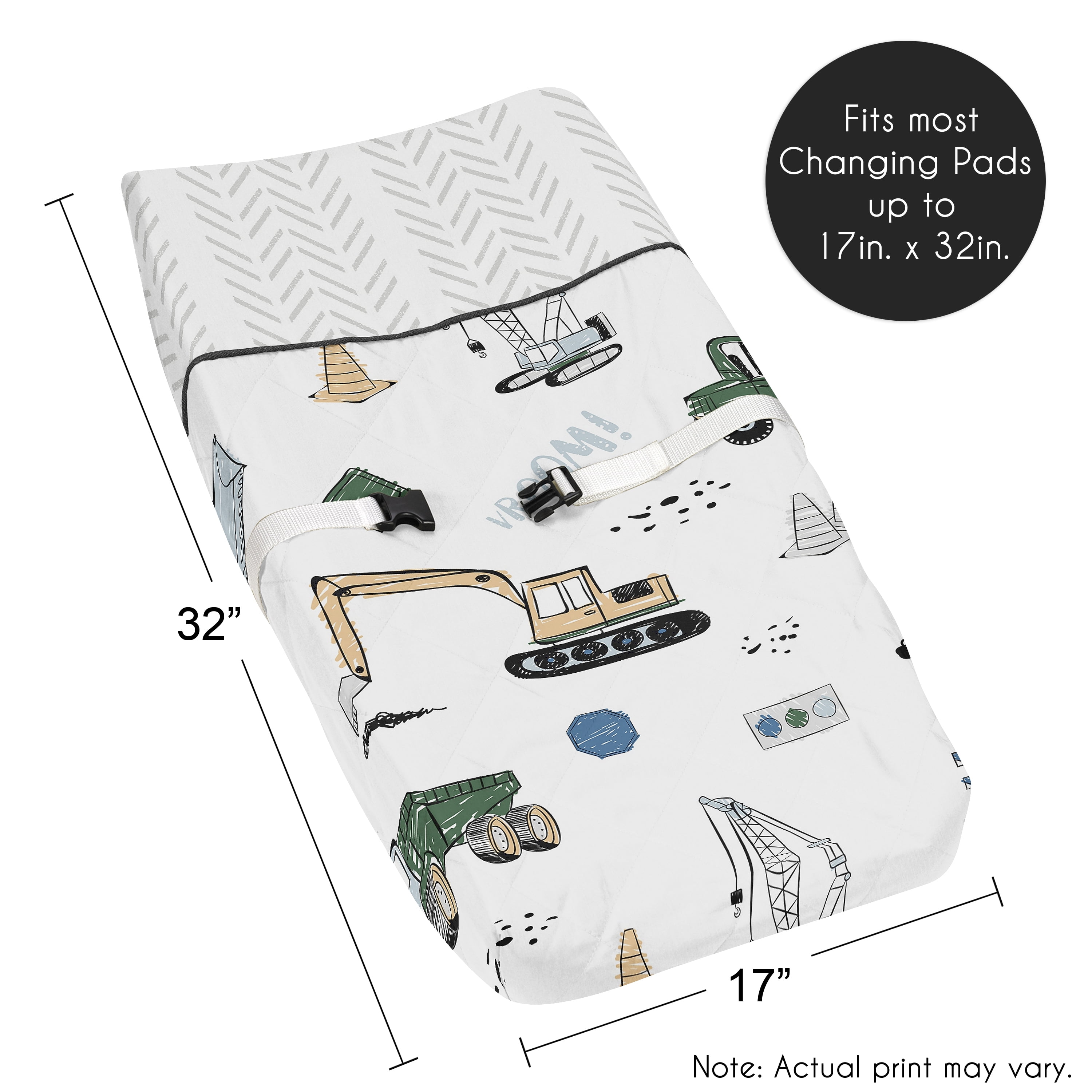 Sweet Jojo Designs Construction Truck Green Blue and Grey Changing Pad Cover