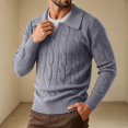thumbnail image 2 of Sorvello Men's Fake Two Piece V Neck Cable Knit Sweater Long Sleeve Casual Fall Winter Pullover Top Layering Loungewear Light Gray S, 2 of 6