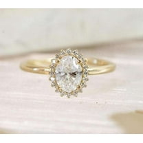 vylahjewellery Customize Oval Cut Halo 2 Ct Diamond Ring for Her Plated White Gold Moissanite Engagement Gift Ring