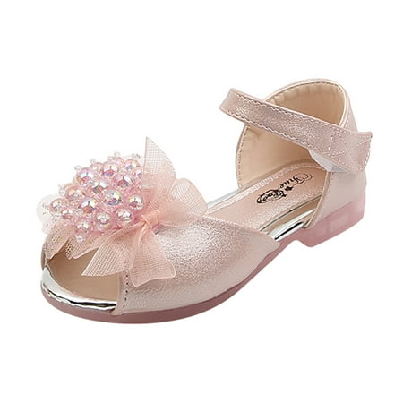 

Tangnade Ladies daily all-match casual shoes Toddler Infant Kids Baby Girls Peep Toe Pearl Princess Shoes Leather Sandals Pink 28