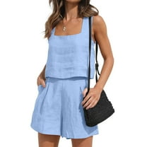 Patlollav Womens 2 Piece Outfits Sleeveless Crop Top Shorts Set With Pockets