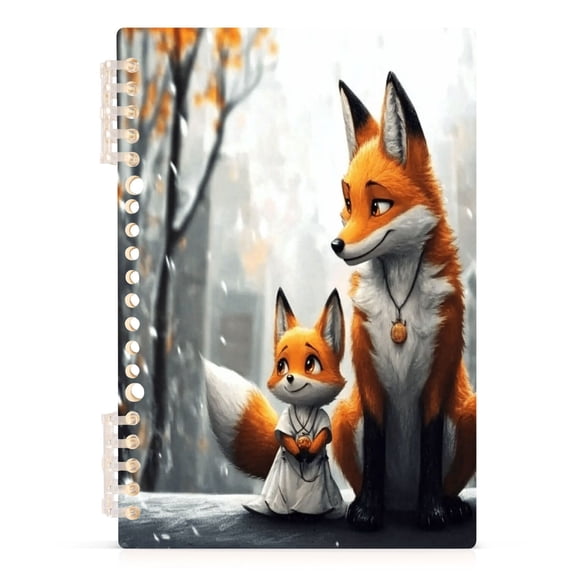 Cute Fox and Snow Notebooks 1-subject Journal 60 Sheets A5 College Ruled Paper Detachable Ring 8.3"x5.7"