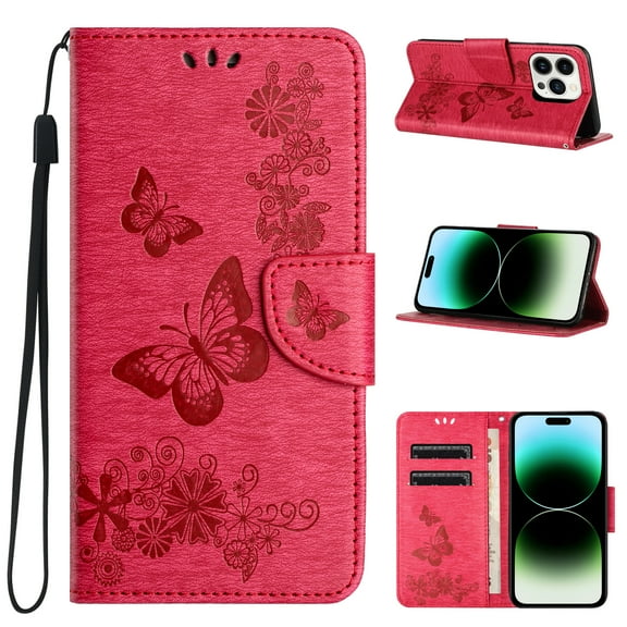 Mantto iPhone 16 Plus Wallet Case, Magnetic Closure Premium PU  Leather Case for Women,3D Embossed Butterfly Card Slots Folio [Kickstand],Soft TPU Protective Flip Cover For iPhone 16 Plus, Rose