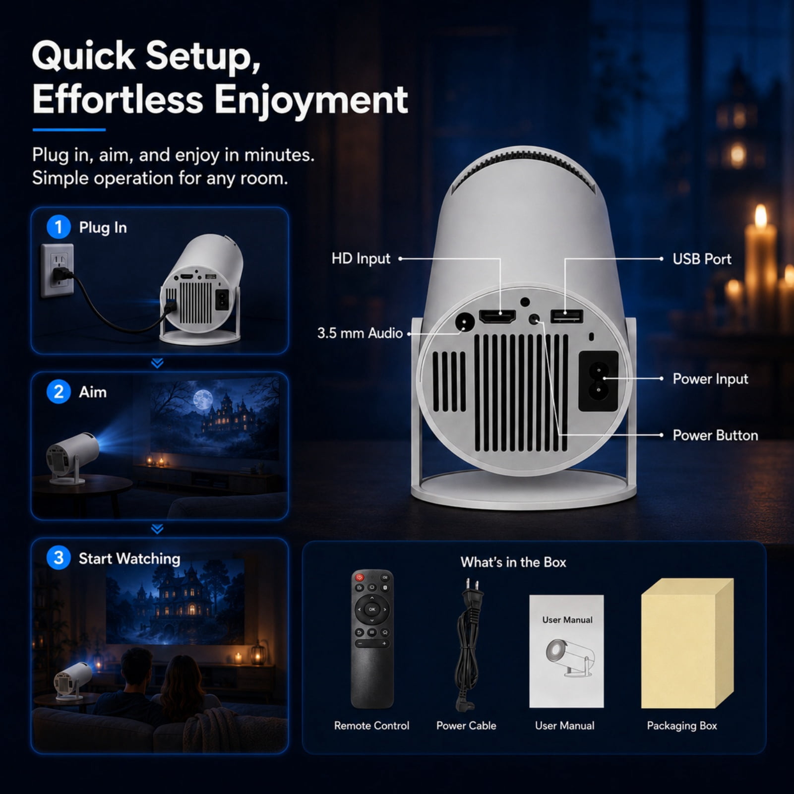 Panefright Halloween Window Projector, Bluetooth and Wifi Capabilities, Flexible 180° Projection and Automatic Image Calibration, HD Input Support with Built-In Audio, Suitable for Halloween