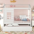 thumbnail image 2 of House Bed with Trundle, Twin Size Wood Bunk Bed Daybed with Window and Roof, Playhouse Daybed Frame for Kids Teen Adults, Can be Decorated for Girls and Boys, No Box Spring Needed, White, 2 of 8