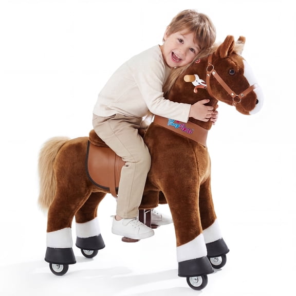 PonyCycle Ride-On Horse Toy with Sound and Hand Brake, Kid-Powered, Ages 4-7, Brown, Ux424