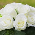 thumbnail image 3 of Enova Home Artificial 18 Heads Fake Silk Roses Flowers Arrangement in Clear Cube Glass Vase with Faux Water for Home Office Decoration(Cream), 3 of 4