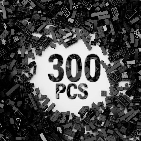 300 Piece Black Bricks Bulk Assortment Pack, Black Brick Accessories for Building with 12 Size, Compatible with Lego Parts and Pieces(Color: Black)