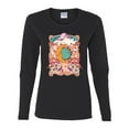 thumbnail image 2 of Wild Bobby Sun and Moon Groovy Vintage Daisy Flowers Stars Vintage Women Graphic Long Sleeve Tee, Black, Small, 2 of 6