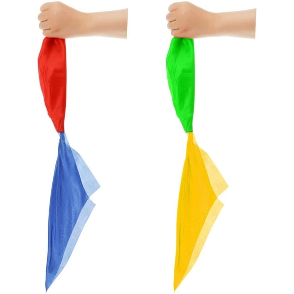 2 Pieces Magic Scarves Color Changing Silk Hanky Props for Trick Streets Four-Color Silk Magic Props Magician Accessories