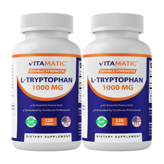 Vitamatic L-Tryptophan 1000mg 120 Tablets (120 Tablets (Pack of 1)) (2 Bottles)