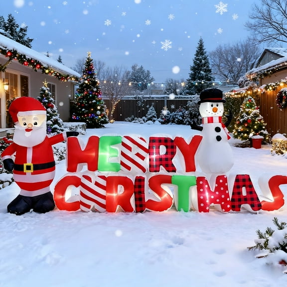 MoonSun 10ft Long Christmas Inflatable with Snowman &  Santa Claus ,Built-in LED Lights for Outdoor & Indoor Holiday Yard Decorations