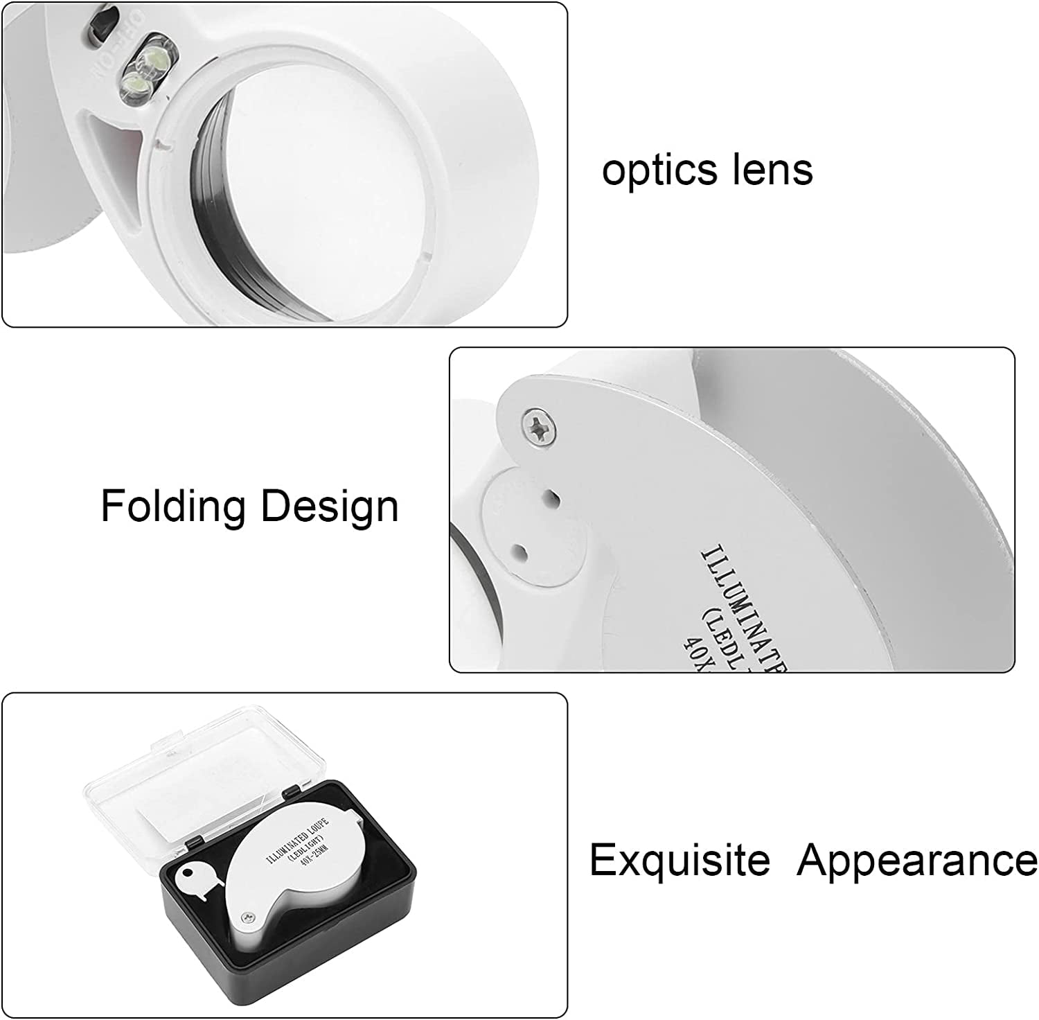 cyrank Illuminated Jewelers Eye Loupe Magnifier, 40x Pocket Folding  Magnifying Glass Jewelry Magnifier with LED Jewelry Loupe for Coins Watches