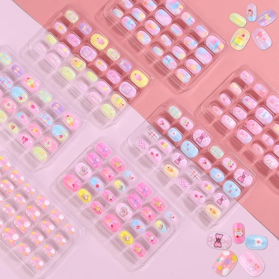 168Pcs Press on Nails for Kids Girls, Kids Fake Nails for Children Pre Glue Stickers Nails Full Cover Short Acrylic Nails Set Gifts for Girls Nail Art Decoration