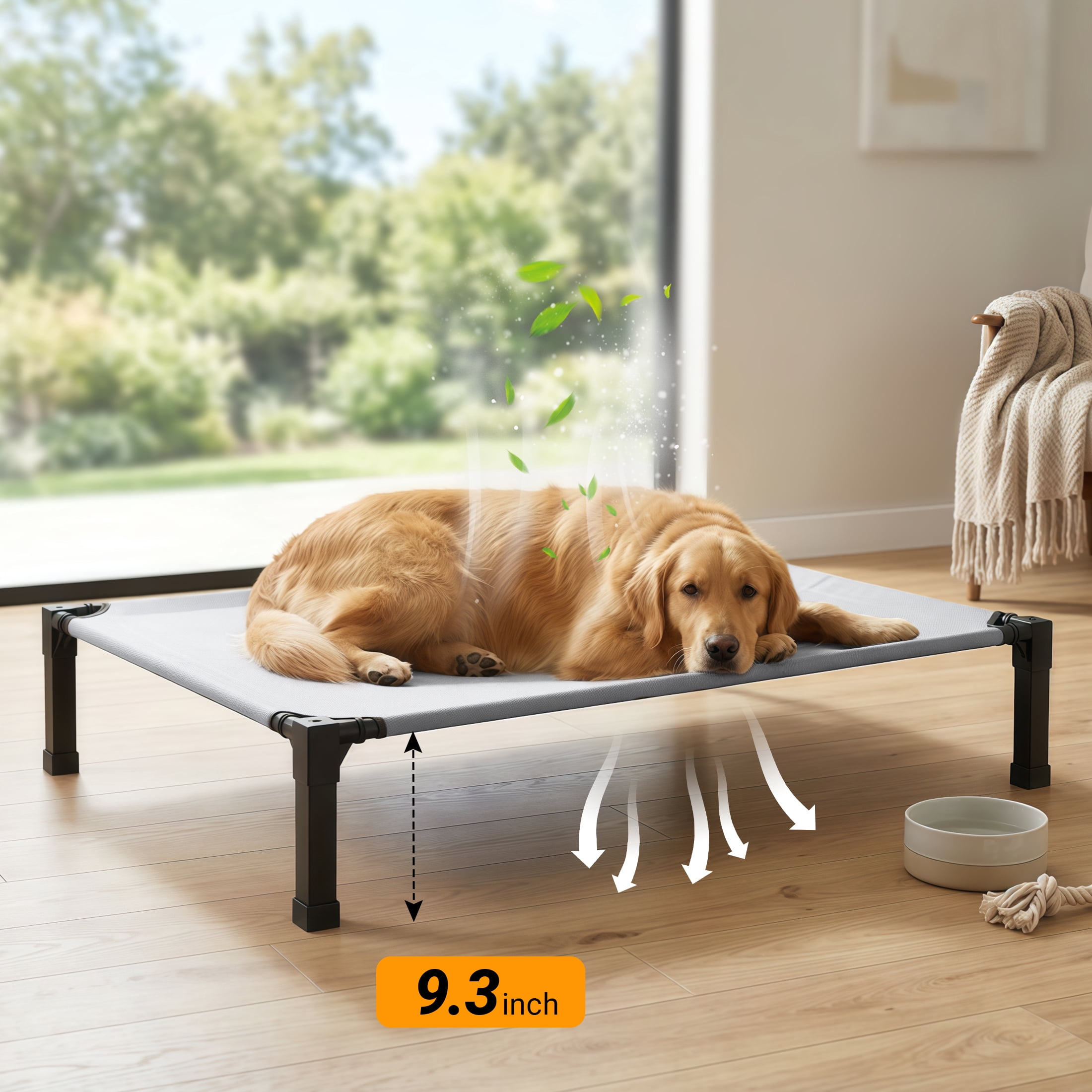 Niubya Cooling Elevated Dog Bed, Portable Raised Dog Cot with Washable Mesh, Large (51"L x 36"W x 9.3"H ),Grey