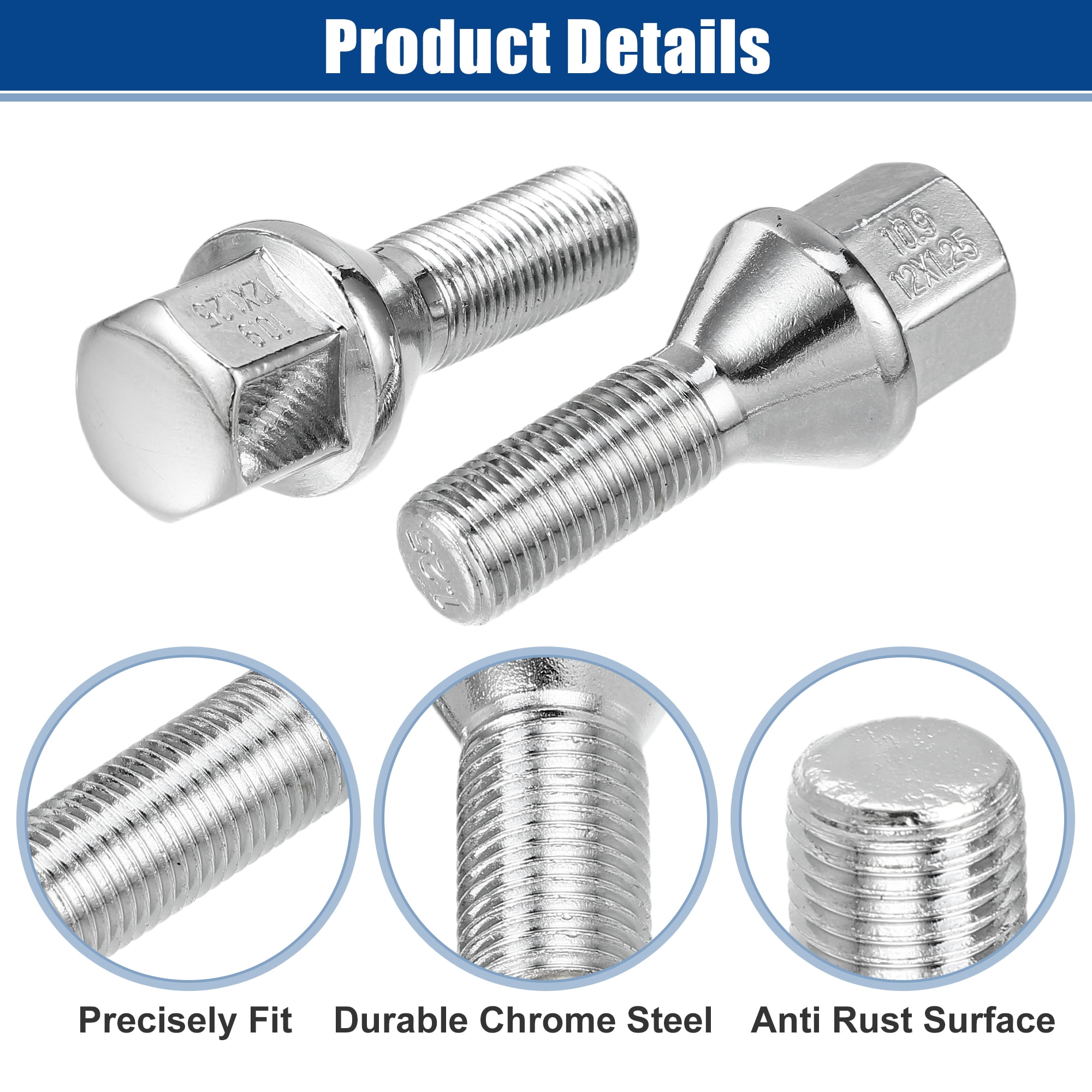 Unique Bargains 20 Extended Wheel Lug Bolts for Jeep Cherokee 2014-2022 M12x1.25mm