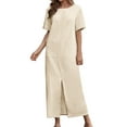 thumbnail image 1 of Jusqu'à 65 % de Réduction! Robes de Mode d'Été pour Femmes 2024 Grande Taille Poche Décontractée Ample Col Rond Manches Courtes Longue Robe, 1 of 6