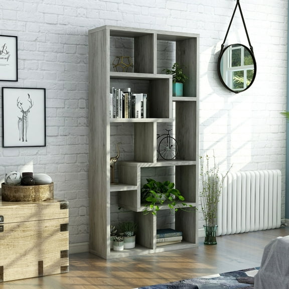 Brigman 8-Shelf Wood Bookcase, Vintage Gray Oak